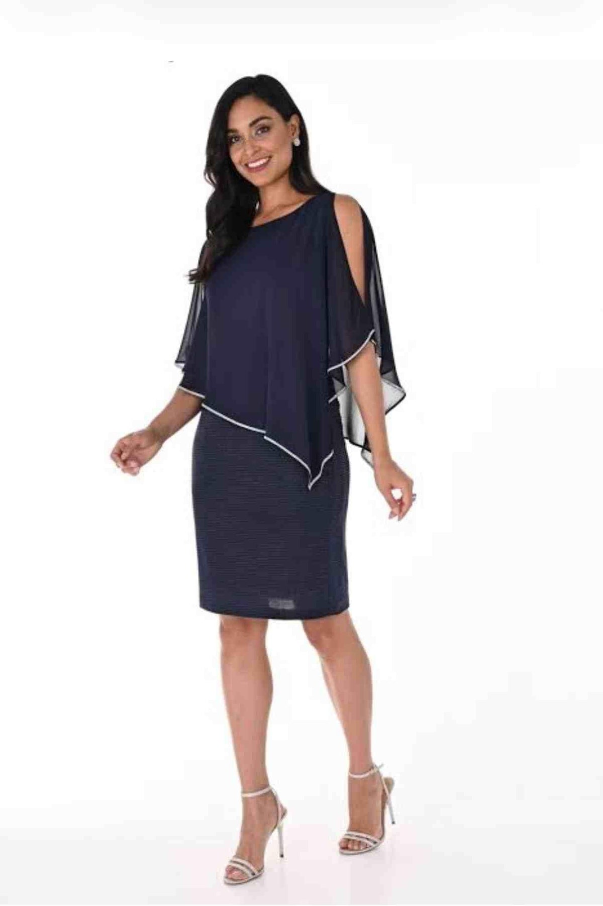 Frank Lyman 219022 tiered chiffon overlay dress in Midnight navy
