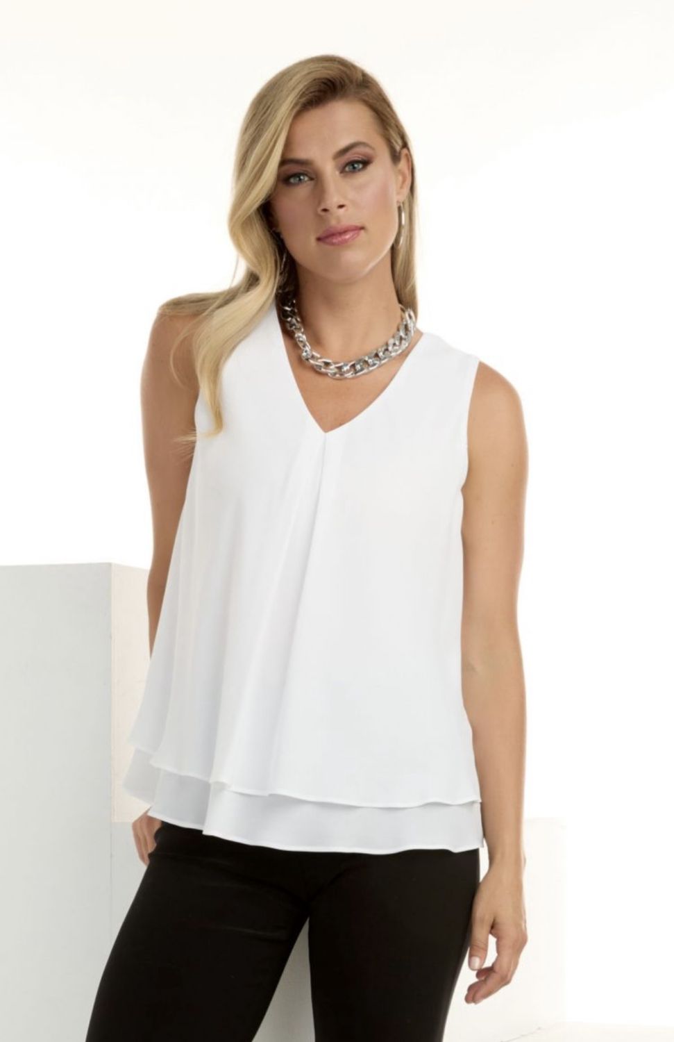 Frank Lyman Off White Layered Chiffon Sleeveless Top 61175