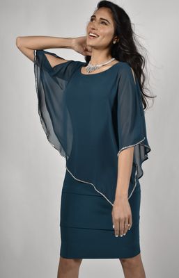 Frank Lyman Evergreen Tiered Overlay Dress