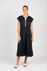 Vassalli Ink/White Shirred Waist Dress 6118