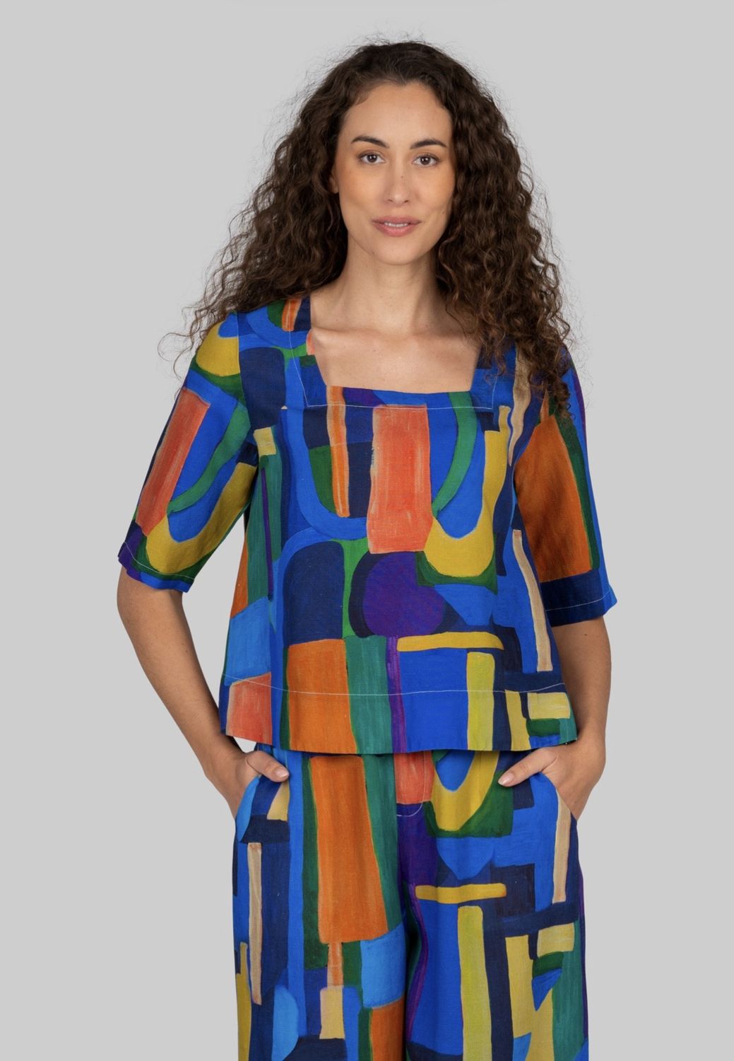 Kaleido Linen/Tencil Abstract Top