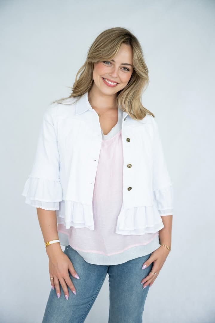 Jolie White Cotton Frill Jacket