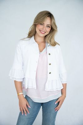 Jolie White Cotton Frill Jacket