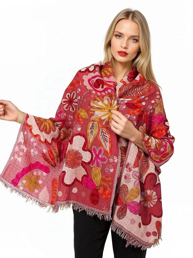 Claire P Coral Wool Shawl