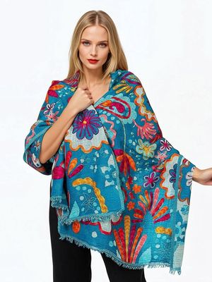 Claire P Turquoise Wool Shawl