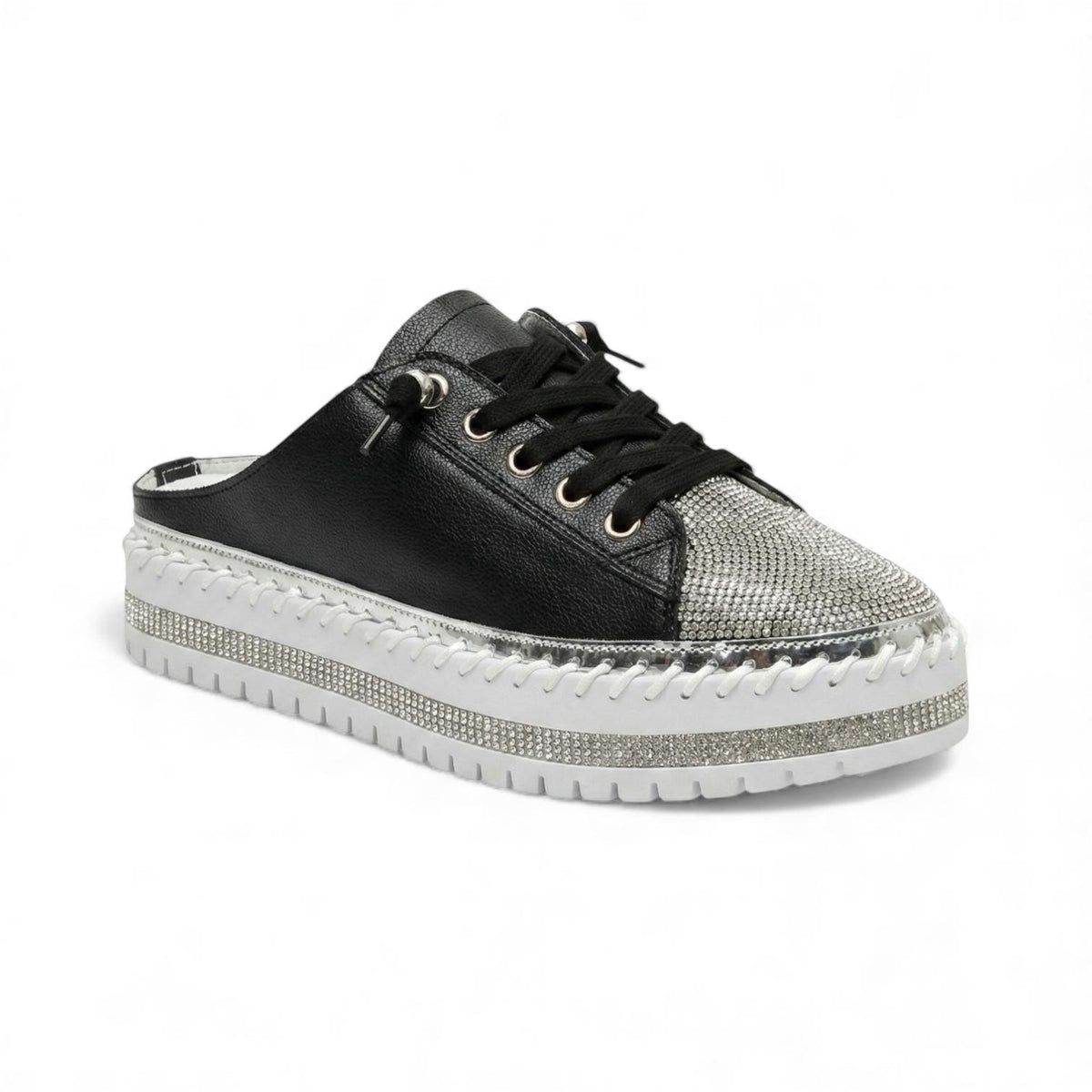 Braggi Black Sequin Front Leather Sneaker