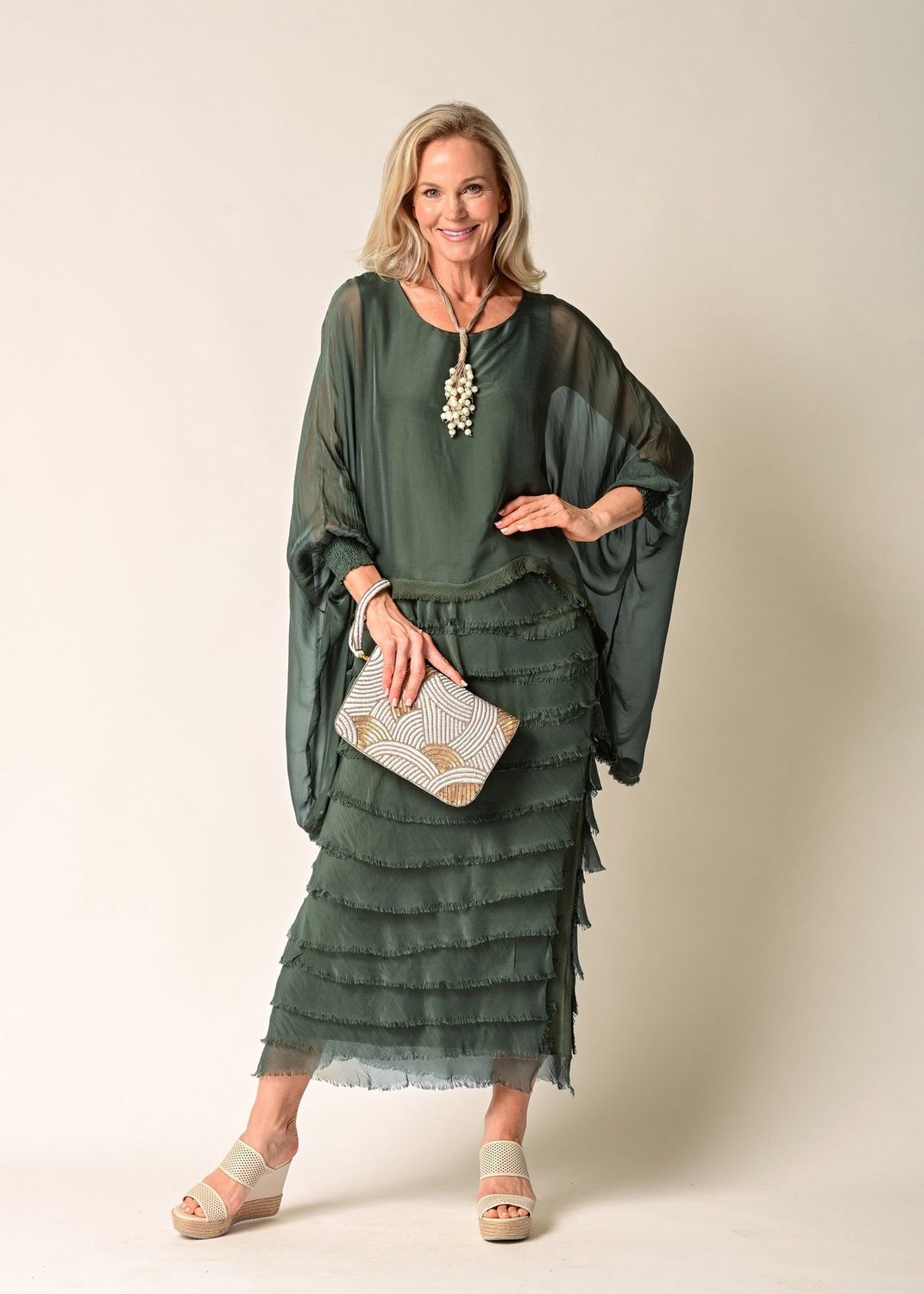 Imagine Khaki Netty Silk Dress