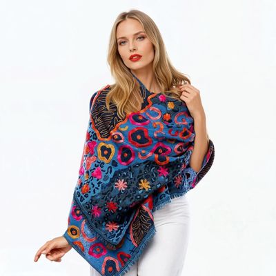 Claire P Navy Multi Shawl