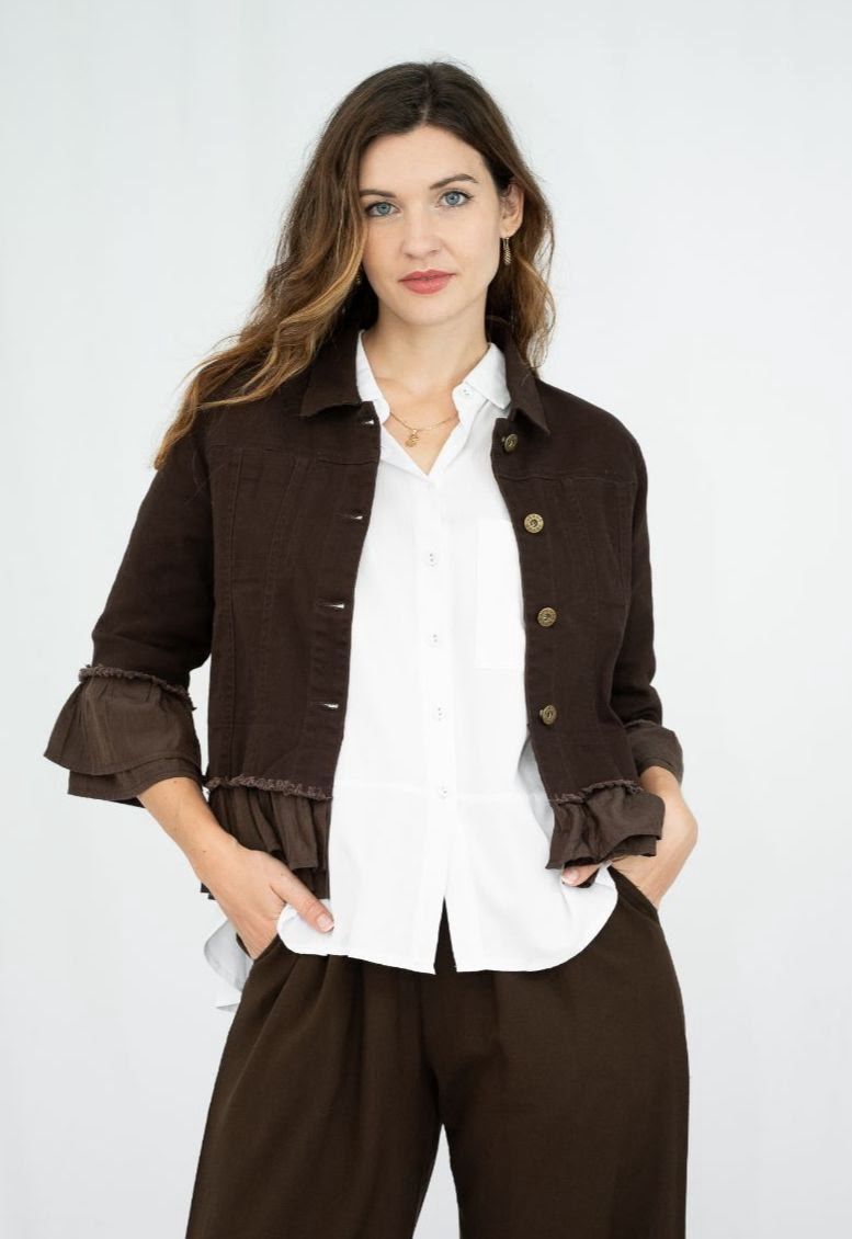 Jolie Chocolate Cotton Frill Jacket
