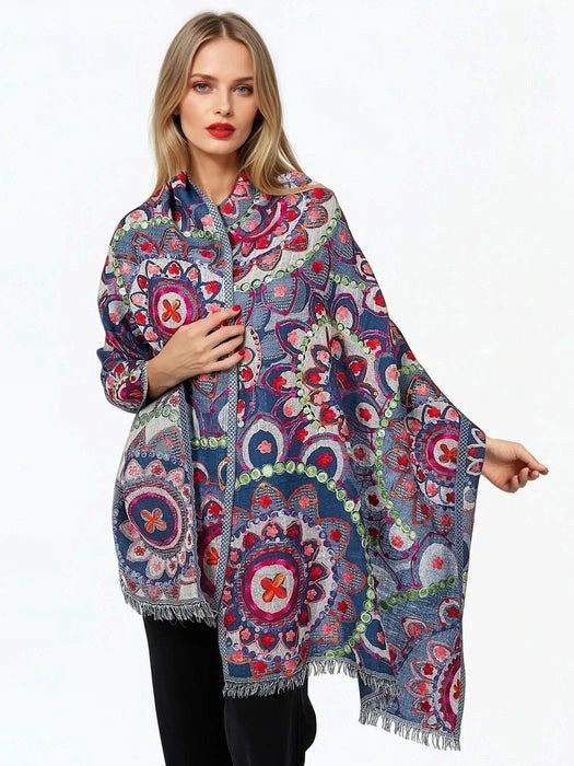 Claire P Night Blue Wool Shawl