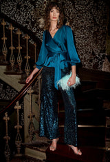 Sacha Drake Sequin Peacock Palazzo Pant