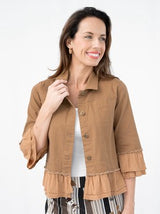 Jolie Coffee Cotton Frill Jacket